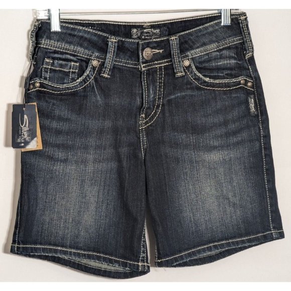 Silver Jeans Pants - Silver Jeans Women's Suki Shorts Stretch Dark Wash Thick Stitch Pockets Size 27